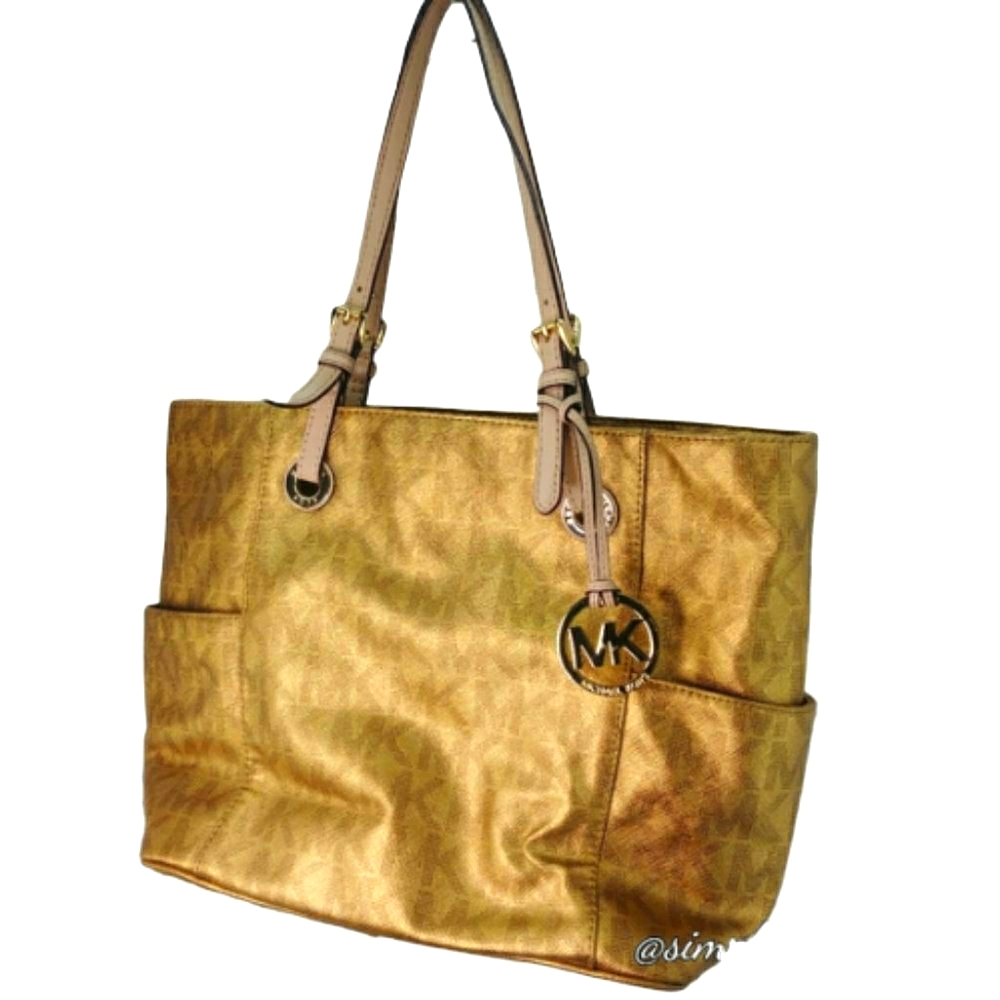 MICHAEL KORS JETSET TRAVEL SIGNATURE METALLIC TOTE